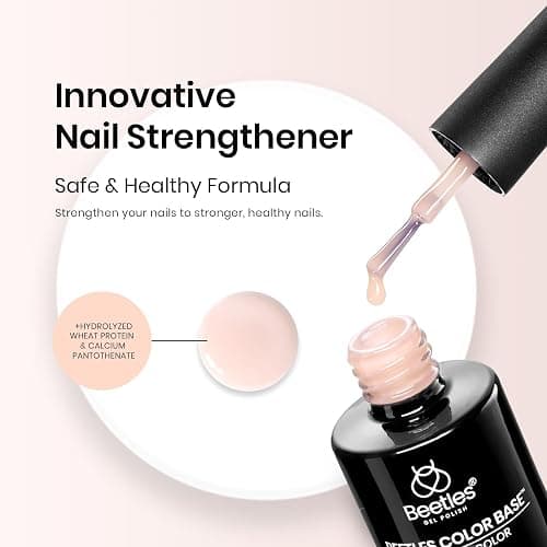 Beetles Color Base Gel Polish, 1pcs 15ml Rubber Base Builder Neutral Nude Gel Base Coat Warm Jade Nail Polish Nail Strengthener UV Led Needed Gift for Women Girls thumbnail 2