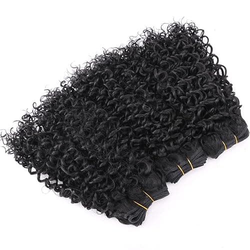 REYNA Synthetic Hair Weave Afro Kinky Curly Hair Bundles 10 Inches 3 Bundles Short Natural Black Jerry Curly Weave Extensions for Black Women(10 10 10 Inch 1B#) thumbnail 4