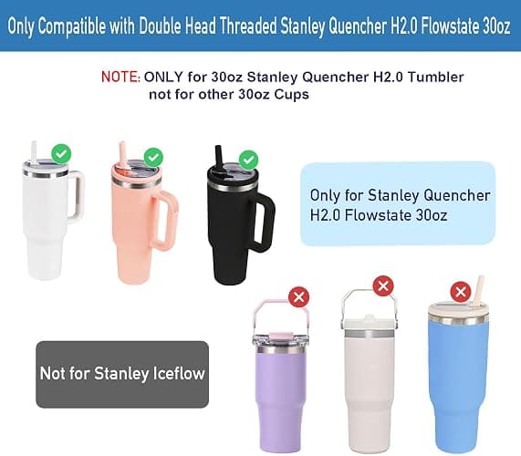 2 Pack 30 oz Tumbler Flip Straw Lid Replacement Compatible for Stanley Quencher, Leak Proof Lid Replacement for 30 OZ Stanley H2.0 FlowState Tumbler,Spill Proof Splash Reusable (Black) thumbnail 3