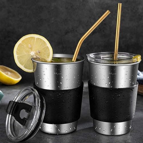Hiware 12-Pack Gold Stainless Steel Straws Reusable with Case - Metal Drinking Straws for 30oz & 20oz Tumblers Dishwasher Safe, 2 Brushes Included thumbnail 2