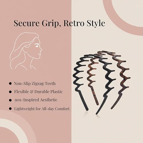 Dresyu Zig Zag Headbands for Women Men, Non-slip Plastic Wavy Headband with Teeth Comb Hairbands Classic 90s Hair Accessories 2pcs thumbnail 6
