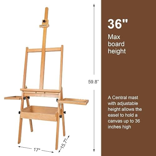 Somime Large Wooden H-Frame Studio Easel with Storage Drawer and Palettes, Solid Beechwood Painting Easel for Students, Beginners, and Artists, Hold Canvas to 36Inches High thumbnail 3