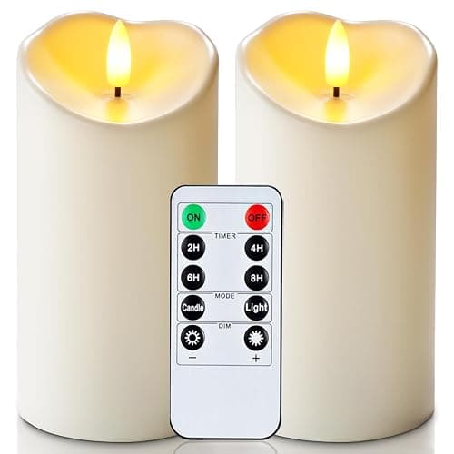 Homemory 6"x3" Outdoor Waterproof Flameless Candles, LED Candles, Battery Operated Candles with Remote and Timers, Electric Fake Plastic Pillar Candles, Ivory White, Set of 2 - Image 1