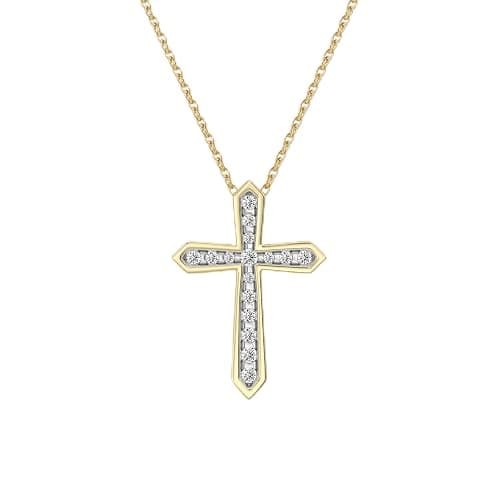 GILDED Itsy Bitsy 1/4 ct. tw. Lab Grown Diamond Classic Cross Pendant Necklace in 14K Gold Plated Sterling Silver | Diamond Line Cross Necklace for Women | 18" Chain - Image 1