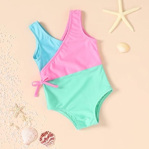 YOUNGER TREE Toddler Girl One Piece Swimsuit Color Block Stripe Swimwear Summer Beach Bathing Suit 12M-5T thumbnail 7