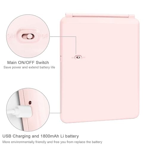deweisn Folding Travel Mirror Lighted Makeup Mirror with 72 LEDs 3 Colors Light Modes, USB Rechargable, Portable, Ultra Thin, CompactVanity Mirror with Touch Screen Dimming for Cosmetic (Pink) thumbnail 7