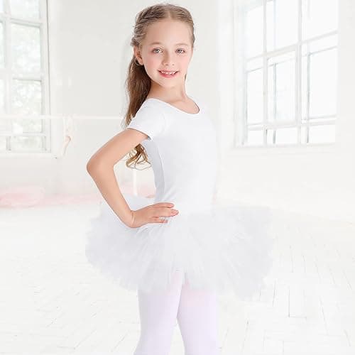 Bezioner Girls Cotton Ballet Dance Dress Cute Tutu Skirted Leotard Short Sleeve thumbnail 2