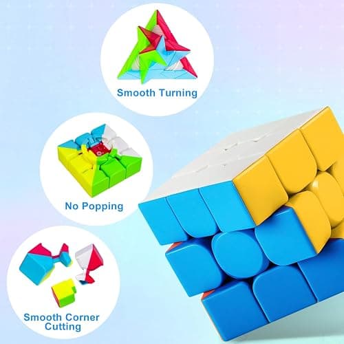 AuntyFey Speed Cube Set, 5 Pack Speed Magic Cube with Speed Cube 3x3, 2x2, 4x4, Pyramid Megaminx Stickerless Cube for Kids Toddlers Adults, Puzzle Cube Set for Kid thumbnail 3