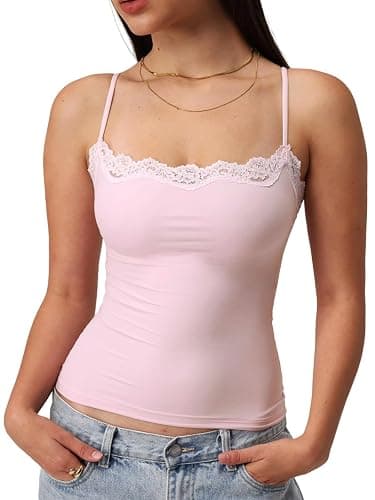 Starrylion Padded Lace Cami Top Double Lined Sexy Tank Top Spaghetti Strap Club Party Shirt - Image 1