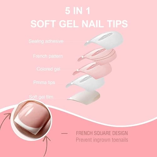 SWETIDAY Toe Nail Tips Press on, French Fake Short Toe Tips, 150Pcs Square Round Acrylic Toenail Press Ons, 15 Sizes French Baby Pink Wearable Full Cover Fake Toenails thumbnail 2