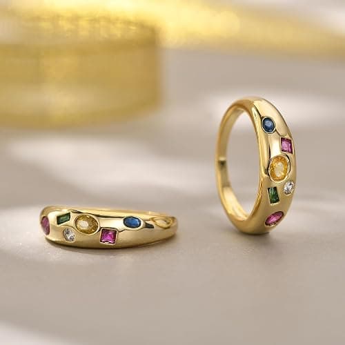 AllenCOCO Chunky Gold Plated Rings for Women - Trendy Cubic Zirconia 14k Gold Filled Stackable Rings thumbnail 3