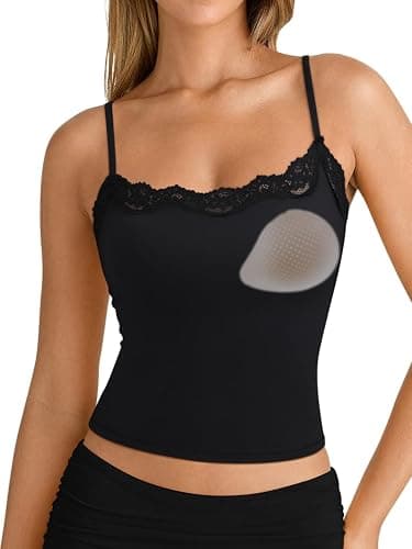 SUUKSESS Women Double Lined Lace Cami Tank Top Summer Padded Going Out Tops Basic Shirts - Image 1