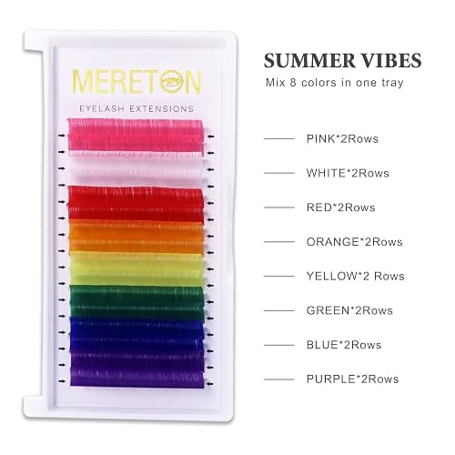 MERETON 16 Rows Colored Lash Extensions White Pink Red Golden Yellow Green Blue Purple Mix Color 0.05mm D Curl Individual Single Eyelash Extensions colored lashes extensions（0.05 D 12mm) thumbnail 2