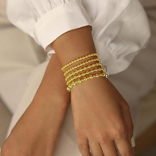 jollone Gold Bracelets for Women Gold Bracelet Stack Pearl Beaded Bracelets for Women 14K Gold Plated Stretch Bead Ball Bracelet Sets Jewelry for Mother's Day Birthday Gifts thumbnail 3