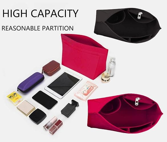Lckaey tote bag organizer insert for Longchamp le pliage large tote insert felt purse zipper bag organizer beige, L/16.5 * 6.7 * 9.8in thumbnail 8