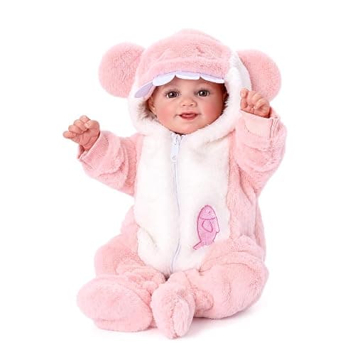 BABESIDE Reborn Baby Doll Clothes for 17-20 Inch Dolls Accessories, Cute Shark Baby Doll Clothes with Hat for Realistic Babydolls, Pretend Play Gift for Girls Kids Birthday Christmas, Pink - Image 1