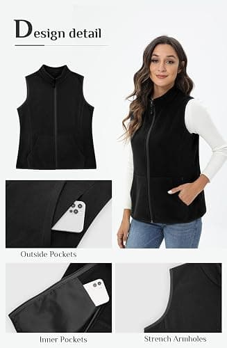 Xeoxarel Women's Fleece Vest with 6 Pockets (XS-2XL) - Small - Black thumbnail 5