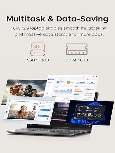 KAIGERR Gaming Laptop, Laptops with AMD Ryzen 7430U(Up to 4.3GHz), 16GB DDR4 512GB SSD Laptop Computer, 15.6inch Windοws 11 Laptop, 1920P FHD Display, WiFi 6, USB3.2, Type_C thumbnail 5