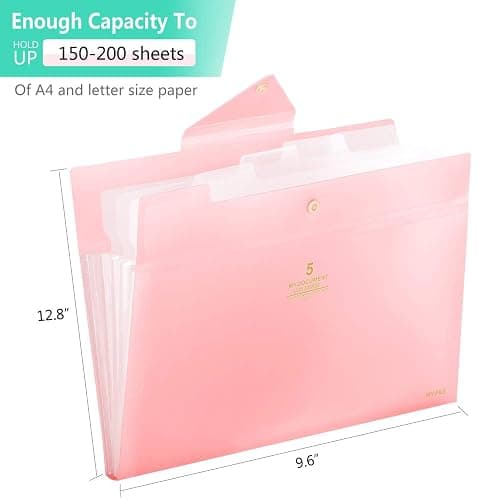 SKYDUE Accordion File Organizer, File Folders with 5 Pockets, Portable Document Organizer, Pink School Office Supplies thumbnail 6