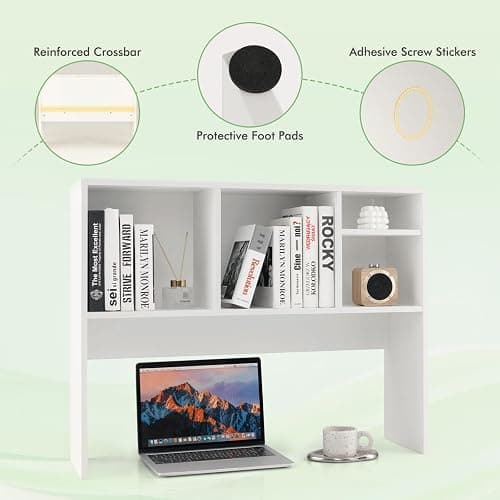 Tangkula Desktop Bookshelf, Countertop Storage Hutch with 4 Shelves for Computer Desk, Desktop 2-Tier Display Rack, Multipurpose Wood Desktop Hutch Storage Organizer for Dorm Office Home (White) thumbnail 7