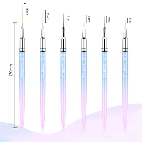 Liner Brush for Nails, 6Pcs Thin Nail Art Brushes Professional Nail Detail Brush for Gel Polish Sizes 5/7/9/11/15/25mm (Blue and Pink) | Sizes 5/7/9/11/15/25mm (Blue and Pink), Professional Nail Detail Brush, Soft Non-Deforming Fiber Heads, For Gel Polish thumbnail 2