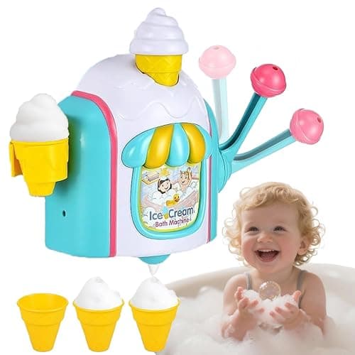 Bath Toys, Bubble Ice Cream Bath Machine Toy with Snap Buttons Not Fall, Bathtub Toys for Toddlers 1-3, Bubble Machine Toys Age 3 4 5 Year Old Girls Boys Holiday Birthday Shower Gifts - Image 1