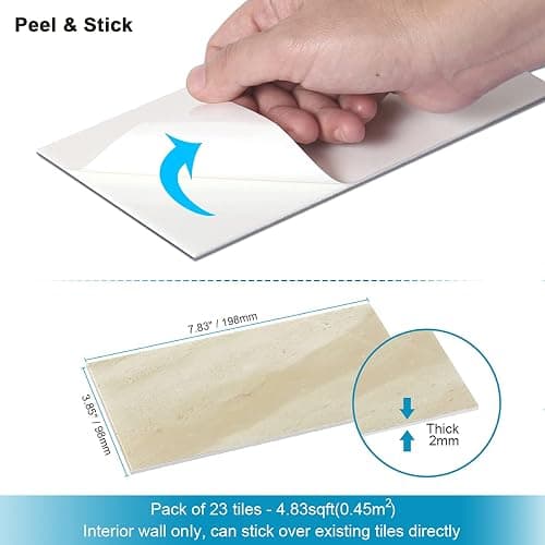 BeNice Peel and Stick Backsplash Large Bathroom Subway Tiles,Kitchen Shower Wall Stickers Waterproof(23Tiles) Beige thumbnail 3