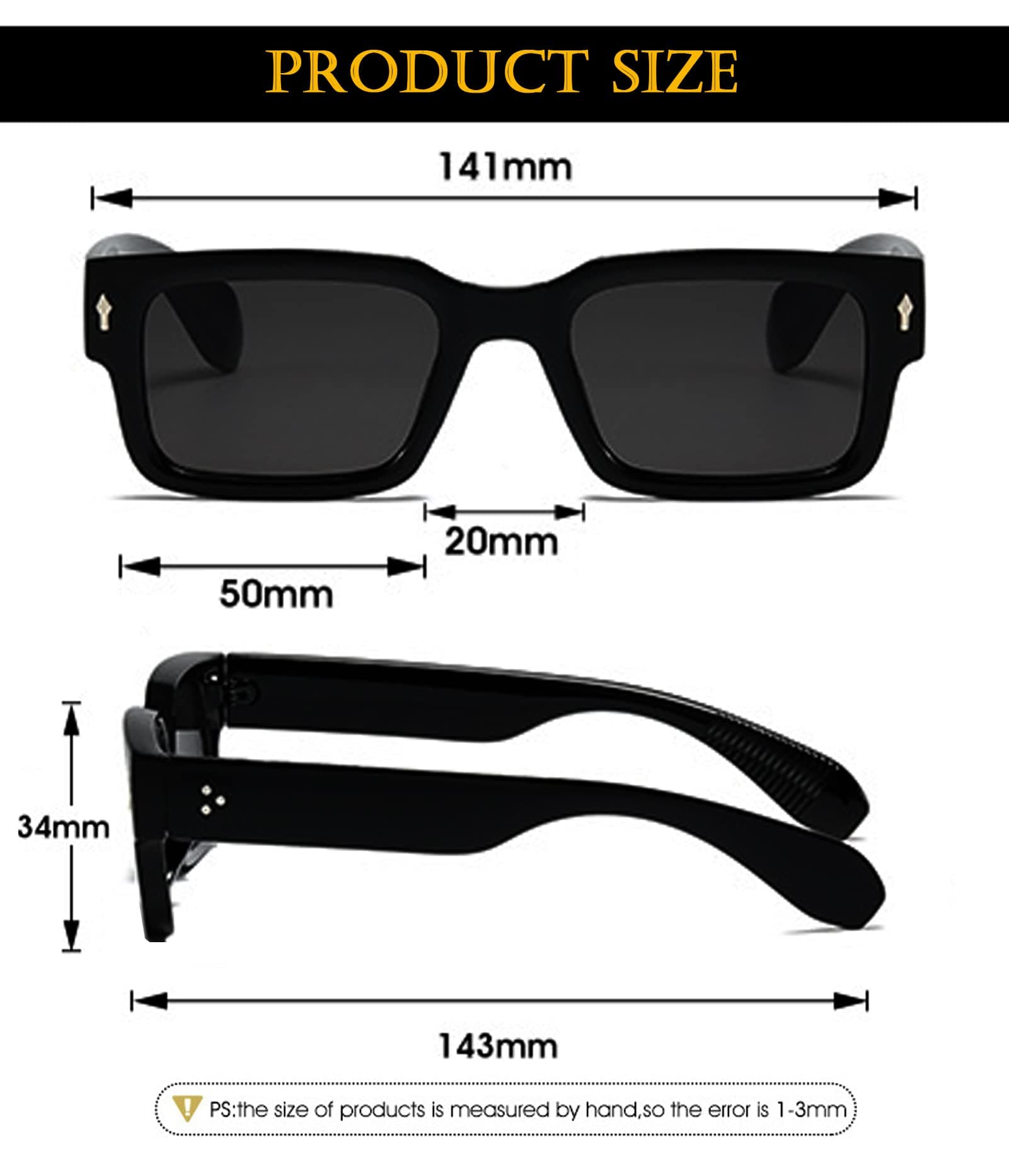 EYLRIM Square Frame Sunglasses for Women Men Trendy Chunky Rectangle Sun Glasses Black Shades UV400 Protection thumbnail 6