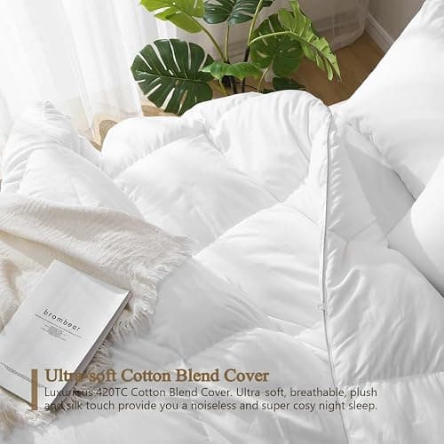 DWR Heavyweight Down Feather Fibers Comforter Full/Queen, Ultra-Soft Cotton Blend Fabric, High Fill-Power 55oz Overfilled Winter Warm Hotel Duvet Insert for Cold Weather/Sleeper (90x90, White) thumbnail 3
