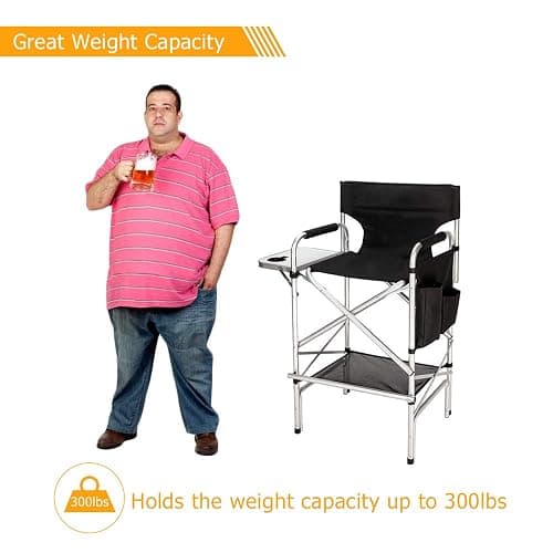 mefeir 31" Tall Folding Directors Chair with Side Table Storage Bag,Portable Makeup Artist Bar Height, Aluminum Frame 300 lbs Capacity, 19.2" D x 23.6" W x 45.6" H thumbnail 7