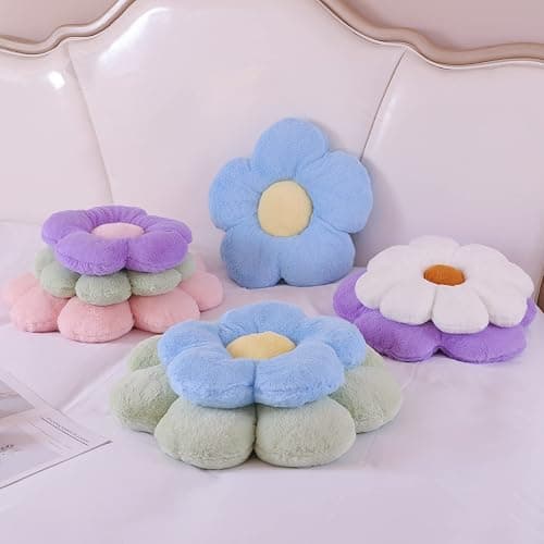 YILANLAN Cute Flower Cushion Plush Floor Pillow Casual Comfortable Pillow Office Living Room Bed Decoration Cushion Simple Room Decoration (Purple, 50cm) thumbnail 4