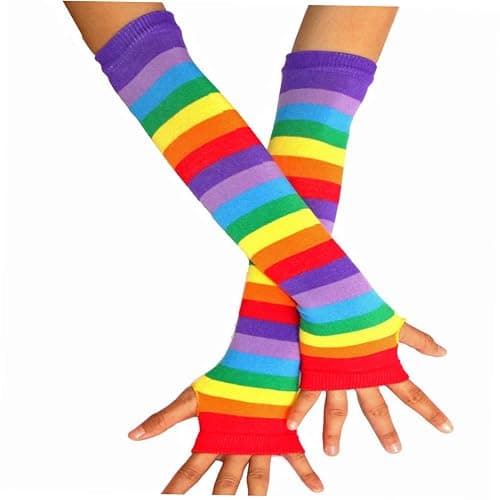 WRITWAA Colorful Rainbow Striped Fingerless Gloves and Arm Warmers Set for Girls and Women, Cozy Knit Sleeves for Fashion and Fun thumbnail 6