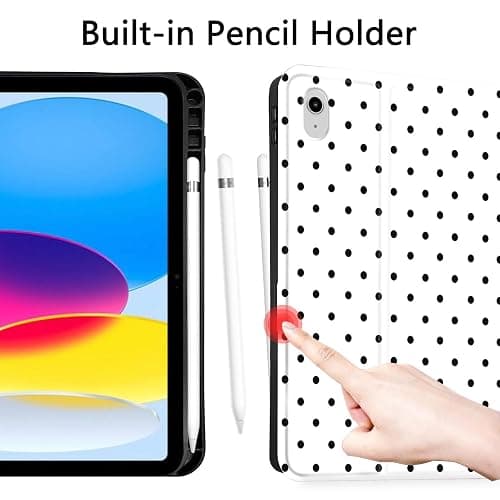 TopPerfekt Case for iPad 11th (A16) 11-inch 2025 / 10th Gen 10.9-inch 2022,Cute Polka Dot Stylish Aesthetics Design Protective Cover with Pencil Holder,Anti-Slip,Anti-Shock- Big Black Polka Dots White thumbnail 3