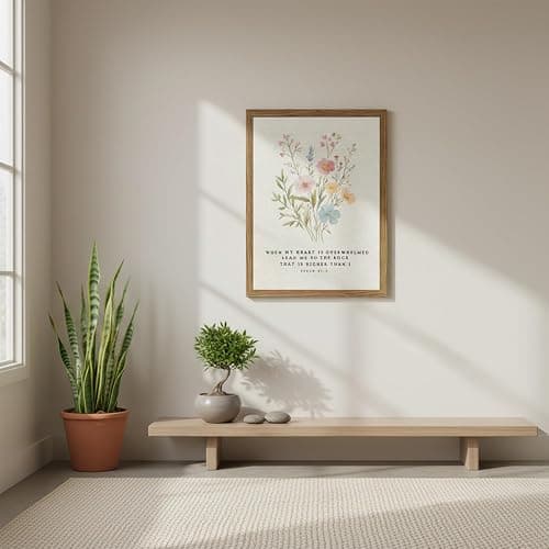 Christian Scripture Canvas Wall Art 8x10 Inch Psalm 61:2 Bible Verse Wall Decor, Boho Floral Religious Artwork for Prayer Room, Church, Office, Home, Wood Framed thumbnail 8