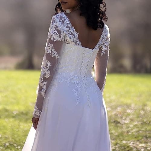 Findlovewedding Wedding Dresses for Bride with Lace Appliques Chiffon A Line Women Dress Long Sleeves Beach Bride Dress thumbnail 10
