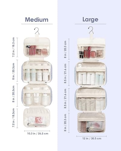 Narwey Striped Hanging Toiletry Bag for Women Travel Makeup Bag Organizer Toiletries Bag for Travel Size Essentials Accessories Cosmetics (Greyish Blue Stripe (Medium)) thumbnail 7