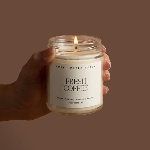 Sweet Water Decor Fresh Coffee Soy Candle - Caramel Creme, Mocha Latte and Kona Coffee Scented Candle for Home - 9oz Clear Jar + Gold Lid, 40+ Hour Burn Time, Made in the USA thumbnail 9