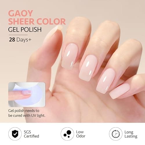 GAOY Jelly Gel Nail Polish Set of 6 Colors Pink White Nude Sheer Gel Polish Kit for Salon Manicure and Nail Art DIY at Home thumbnail 4