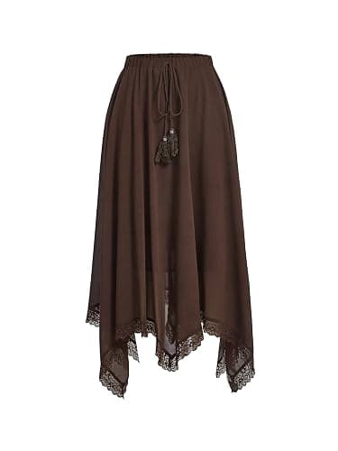 Verdusa Women's Y2k Goth Skirts Western Boho Lace Trim Asymmetrical Country Flowy Long Skirt - Image 1