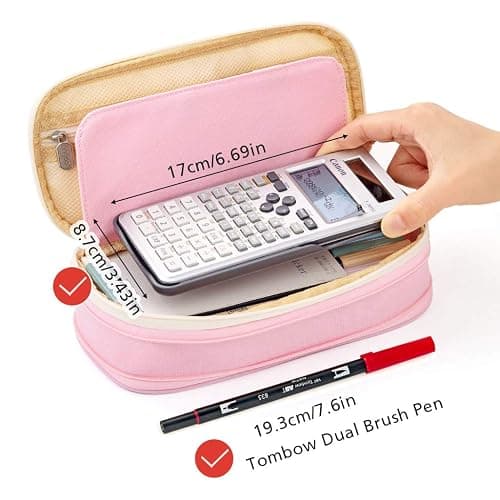 EASTHILL Big Capacity Pencil Pen Case Office College School Large Storage High Capacity Bag Pouch Holder Box Organizer Blue (Pink) - Pink thumbnail 5