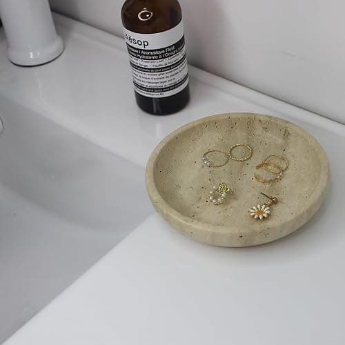 Nawgnail Natural Travertine Marble Jewelry Dish 5.5", Trinket Dish for Ring Earring, Gift for Woman Daugther(Beige Travertine) thumbnail 4
