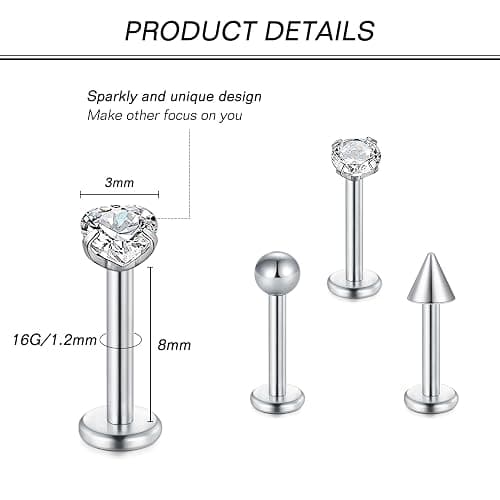 Zolure 16g Lip Rings Horseshoe Labret Jewelry Lip Barbell Ring Spike Snake Bite Piercing Jewelry Tragus Helix Earrings Studs Medusa Piercing for Women Men thumbnail 3