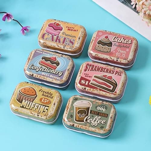 werdecade 8Pcs Mini Flower Tin Trinket Jewelry Organizer Storage Box Decorative Boxes Small Metal Tins with Hinged Lids Portable Box Containers Small Storage Kit (Vintage Dessert) thumbnail 5