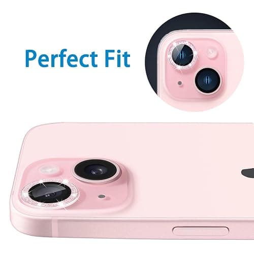 Hsefo Compatible with iPhone 15 & 15 Plus Camera Lens Protector, Bling Glitter 9H Tempered Glass Camera Cover Anti Scratch Shockproof Screen Protector Individual Metal Lens Ring - 2PCS Glitter Pink thumbnail 6