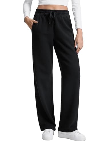 CRZ YOGA Cotton Fleece Lined Sweatpants Women 28"/30"/32" - Straight Leg Casual Lounge Pants with Pockets Winter Warm - Image 1