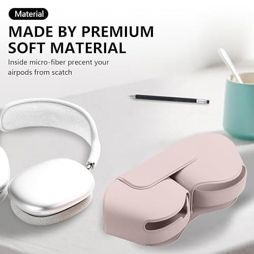 Maxjoy for Apple Airpods Max Smart Case Cover, Soft PU Leather Protective Cover Accessories for Airpod Max with Sleep Mode, Anti-Dust Travel Carrying Case for Airpods Pro Max Headphones, Ivory thumbnail 4