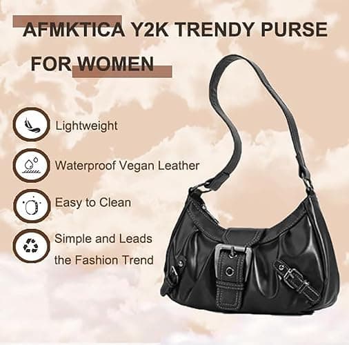 AFMKTICA Y2K Trendy Purse for Women, Leather Buckle Punk Hobo Clutch Purses Bags for Ladies Top Handle Shoulder Bag thumbnail 4