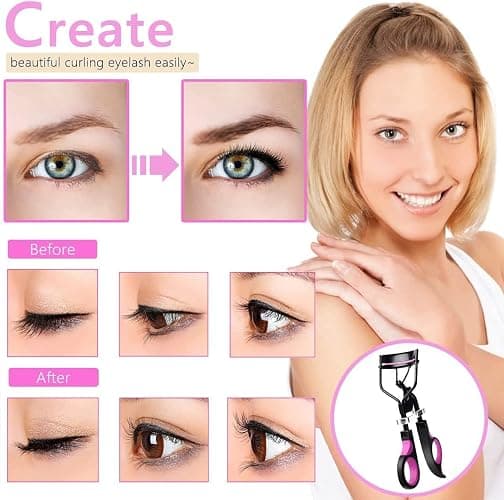 Eyelash Curler with Comb, qiipii Professional Lash Curlers metal Eyelashes Comb Seperator Eyelash Mascara Applicator Tool Kit for Women with 10 Replacement Silicone Refills Pads for Home & Travel Uses thumbnail 2
