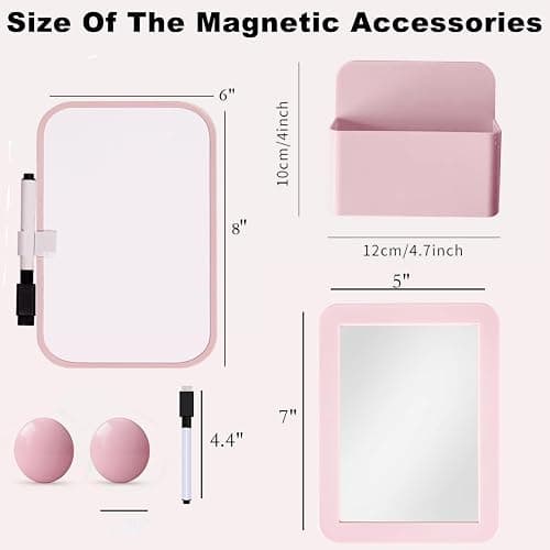 Piffny Pink Locker Accessories for Girls with Magnetic whiteboard, Locker Mirror and Pen Holder, Locker Decoration for School Locker, Locker Organizer for Work, Back to School Essentials thumbnail 2