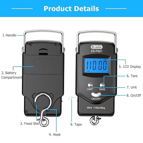 Dr.meter Fish Scale Luggage Scale Fishing Gear - 110lb Backlit LCD Display Digital Scale with Built-in Measuring Tape - Fishing Scale with 2 AAA Batteries, Pocket Size - Fishing Gifts for Men thumbnail 8